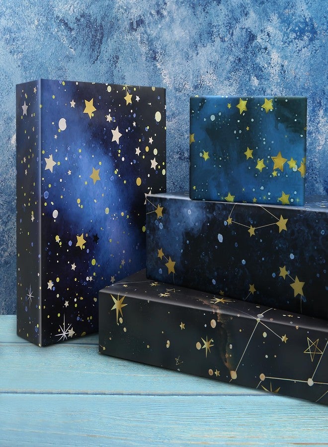 Boerni Galaxy Wrapping Paper, 6 Sheets 20x27 Inches Starry Sky Gift Wrap for Birthday, Holiday, Christmas, Folded Flat Watercolor Space Art Paper for Gift Packaging, Party Decor - Image 4